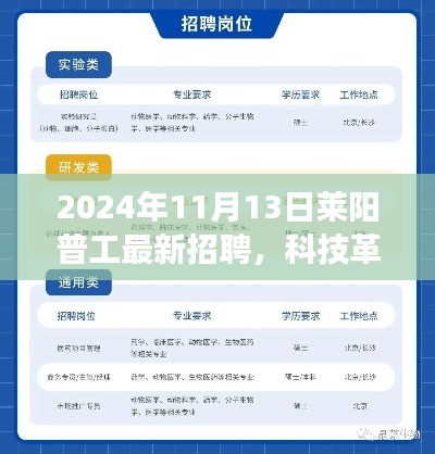 2024年莱阳普工高科技招聘启航,体验之旅,科技梦想触手可及