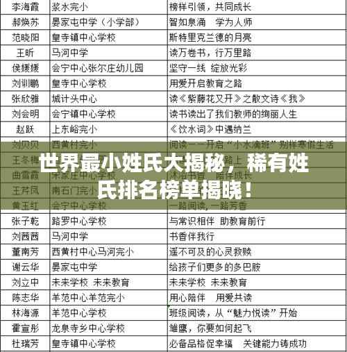 世界最小姓氏大揭秘,稀有姓氏排名榜单揭晓!